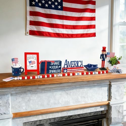 4th of July Decorations for Home 8 PCS Patriotic Tiered Tray Decor Set - Image 6