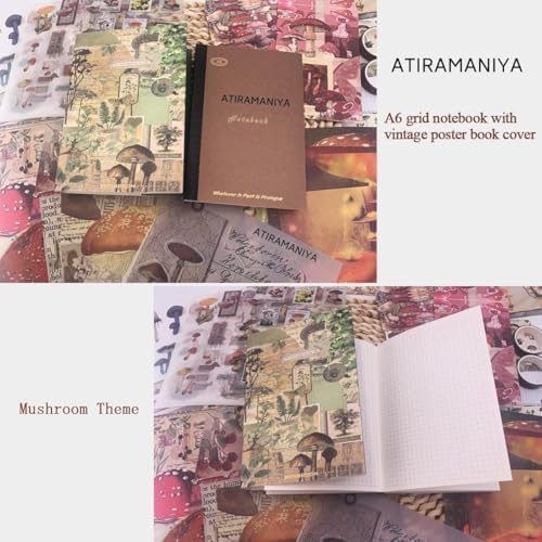 ATIRAMANIYA 346pcs Vintage Scrapbook Kit Aesthetic Junk Journal Set with Stickers, Washi Tape, A6 Notebook & Decorative Paper, All-in-One Scrapbook Kit Stationery (Mushroom) - Image 4