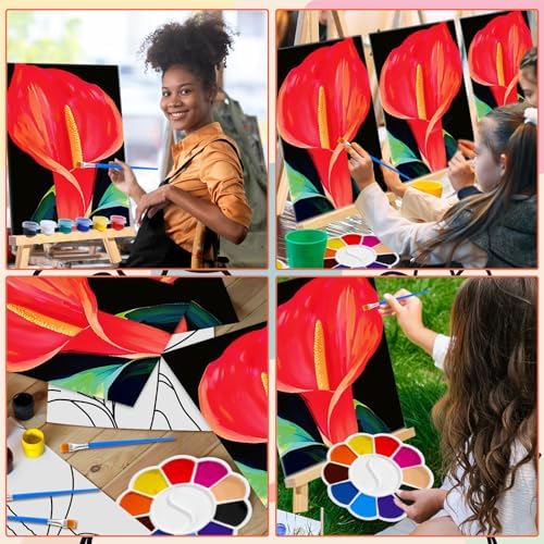 Motipuns 6 Set Pre Drawn Canvas for Painting for Adults Sip and Paint Kit with Easels 8 x 10 Inches Paint Party Kit with Printed Canvas Paints Brushes Palette Apron(Calla Flower) - Image 5