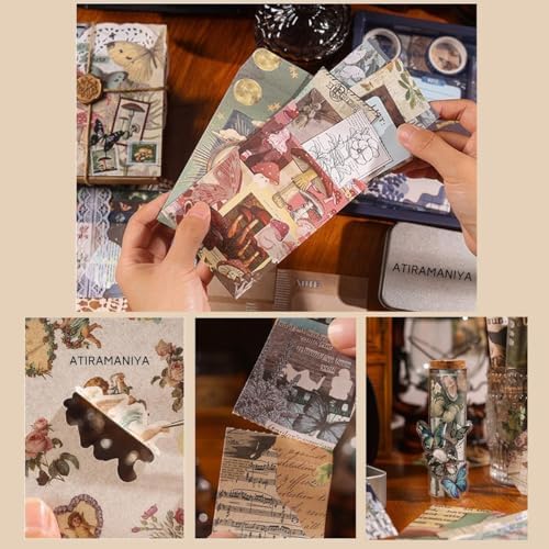 ATIRAMANIYA 346pcs Vintage Scrapbook Kit Aesthetic Junk Journal Set with Stickers, Washi Tape, A6 Notebook & Decorative Paper, All-in-One Scrapbook Kit Stationery (Mushroom) - Image 2
