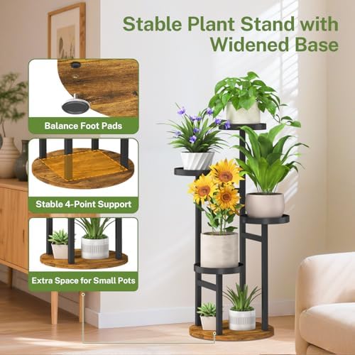 iDavosic.ly 4 Tier Plant Stand Indoor, Corner Tiered Holder Shelf, Brown - Image 3