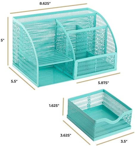 BLU MONACO Aqua Desk Organizer | Metal Turquoise Stationery Holder With Drawer and Compartments | Desktop Storage for School, Bedroom, Locker and Home | 5.5”D x 8.6”W x 5”H Accessory Caddy - Image 6