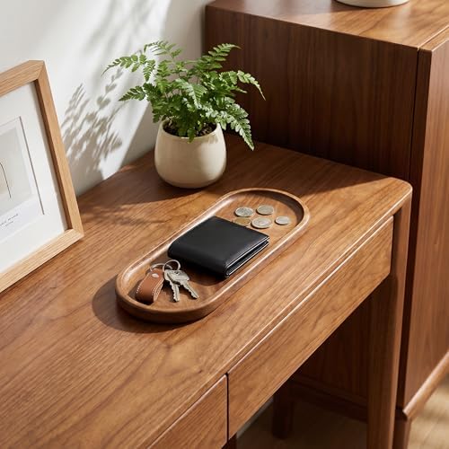 Small Acacia Wood Serving Tray, Wooden Decorative Tray for Coffee Table, Kitchen, Bathroom Counter - Wood Platter for Candles, Perfume, Snacks (11.4 x 4.1 x 0.6 in) - Image 3