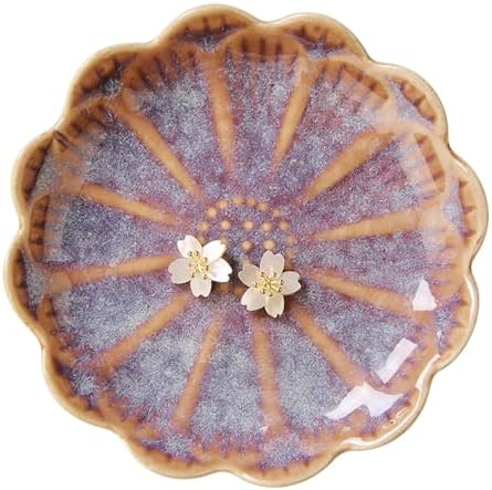Lotus Ring Holder Dish Small Indoor Ash Tray, Ceramic Dessert Plate Trinket Jewelry Holder Organizing Necklace Earrings for Parents Friends Sister, Deep Purple. All Jewelries Are NOT Included. by JAMEND+CLXP