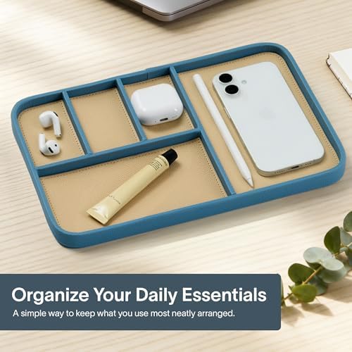 Nordik Leather Valet Tray - Large EDC Tray - Nordik Blue 11.8 x 7.9 in - Image 2