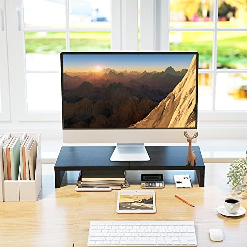 TEAMIX 20 Inch Monitor Stand Riser for Desk, Wood Computer Stand, Black - Image 2