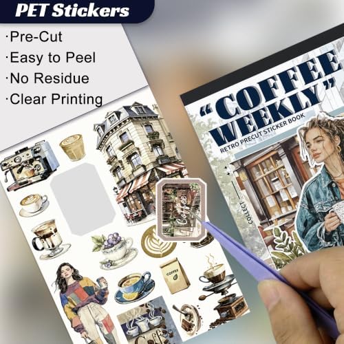Coffee Stickers for Journaling, Aesthetic Washi Scrapbook Sticker Book Set - Image 4