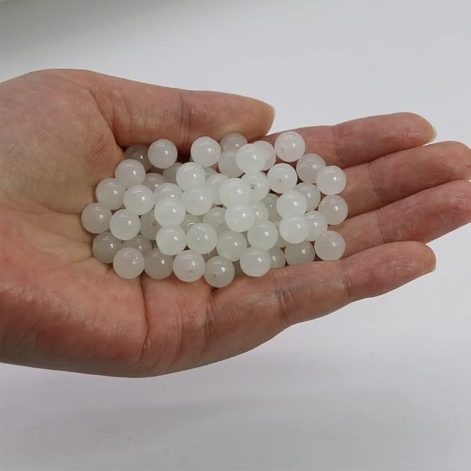 Pamir Tong 600PCS 8mm White Glass Round Beads Bulk-Imitative Jade Beads-Bracelet Loose Beads for Jewelry Making Earring, Necklaces, and DIY Crafts