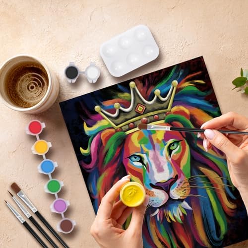 VOCHIC Paint and Sip Kit, Pre Drawn Canvas for Painting for Adults Paint Party Supplies Art Set for Beginner Gift Favor, 8 Acrylic Colors, 3 Brushes,1 Pallet (Lion King, 12x16 in) - Image 6