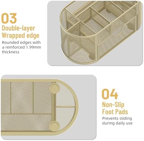 SUPEASY Mesh Desk Organizer, Desk Accessories & Workspace Organizers with Drawers, Pencil Holder for Desk with 9 Compartments for Office Suppliess, 8.6 x 4.3 x 4.1 Inch, Yellow - Image 6