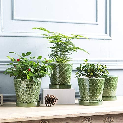 EFISPSS Flower Planter –5 inch Ceramic Plant Pots with Drainage Hole and Ceramic Tray - Gardening Home Desktop Office Windowsill Decoration Gift Set of 4 - Plants NOT Included - Image 6