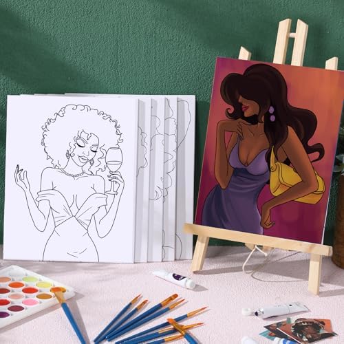 AmazingSpark 16 Pcs Pre Drawn Canvas to Paint for Adults Black Girl - Image 7