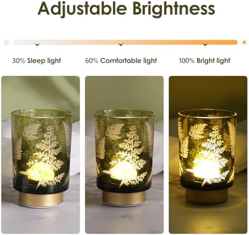 Eywamage Battery Operated Glass Table Lamp, Boho Green Ferns Leaves Mood Light with Remote, Cordless Bedside Accent Lamp Room Decor - Image 5
