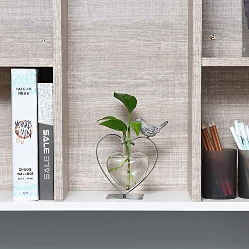 Marbrasse Desktop Glass Vase, Bulb Glass Vases for Holder, Creative Bird with Heart Planter Vase, Plant Terrarium Metal Stand for Modern Office Home Wedding Decorations - Image 7