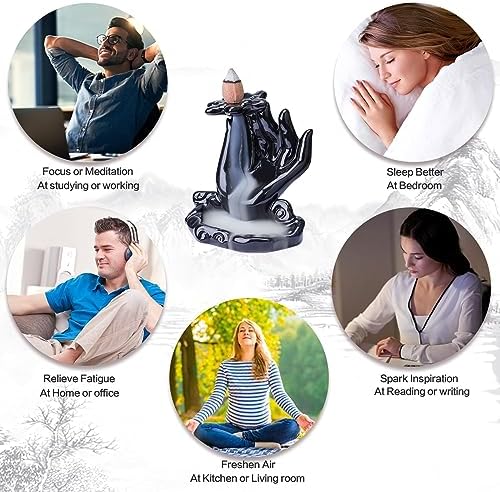 Buddha Hand Backflow Incense Burner, Waterfall Incense Burner, Ceramic Incense Fountain Buddha Incense Holder, Incense Cone Burner for Yoga Meditation and Home Decor - Image 4