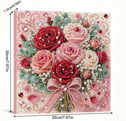 DIY Pearl Painting Kit for Adults, Rose Flower Gem Art with Wood Frame, 20x20cm Pearl Diamond Craft, Floral Wall Decor Gift for Women, Beginners Relaxing Hobby Kit - Image 4