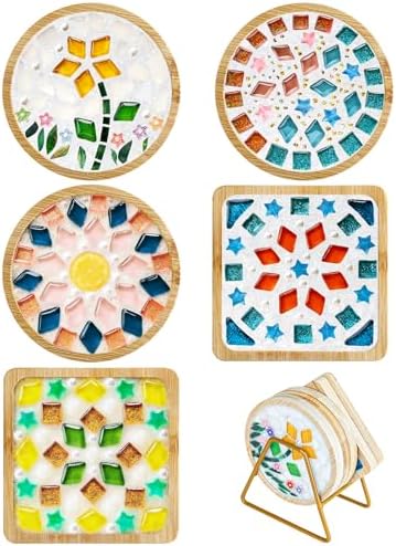 5 Sets DIY Mosaic Kits for Adults Women, Mosaic Tiles Craft Coaster Kit by Karidge