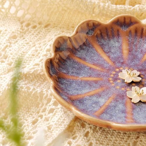 Lotus Ring Holder Dish Small Indoor Ash Tray, Ceramic Dessert Plate Trinket Jewelry Holder Organizing Necklace Earrings for Parents Friends Sister, Deep Purple. All Jewelries Are NOT Included. - Image 2