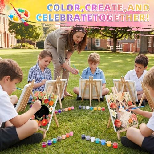 Supervitae 72 Piece Floral Cats Square Pre Drawn Canvas Kit 5.9" Paint and Sip Kit for Adults Painting Party Pre Printed Canvas DIY with Pictures Paints Easels Brushes for Party Gifts - Image 4