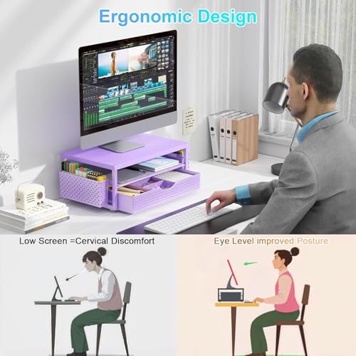 gianotter Desk Organizers and Accessories, Monitor Stand with Drawer and 2 Pen Holder, Desktop Organizer Suitable for Offices and Dormitories (Matte Purple) - Image 2