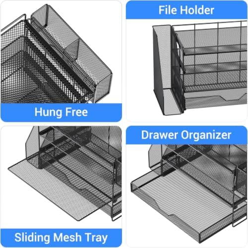 OPNICE Desk Organizers and Accessories, 4-Tier Desktop File Organizer with Drawer and Pen Holders, Office Desk Accessories Workspace Organizers for Office Supplies (Soft Black) - Image 6