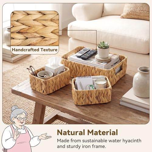 GRANNY SAYS Small Wicker Baskets for Shelves, Water Hyacinth Storage Basket - Image 3