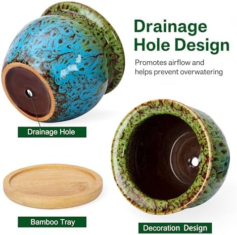 Plant Pots, 4.5 Inch Ceramic Pots for Plant with Drainage, Small Planters - Image 2