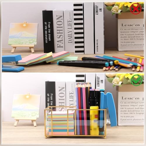 Glass Sticky Note Holder,2 Slots Post It Note Dispenser,Gold Desk Organizer for 3 x 3 Sticky Notes/Paper Clips/Book Clips,Stylish Post it Holder for Home Office Desk - Image 7