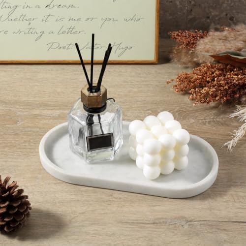 Koville Natural White Marble Tray for Home Decor, 10" x 5" Marble Vanity Tray for Bathroom Countertop Organizer Stone Trays, Catchall Tray for Perfume, Candles, Jewelry (Bianco Carrara) - Image 5