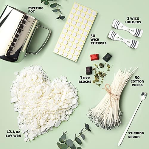 CraftBud Soy Candle Wax for Candle Making – Natural Soy Wax for Candle Making 12.4 Oz Bag, Candle Making Wax, 12.4 Oz Soy Wax Flakes, 50 Candle Wicks, 50 Wick Stickers, and 2 Metal Centering Devices - Image 2