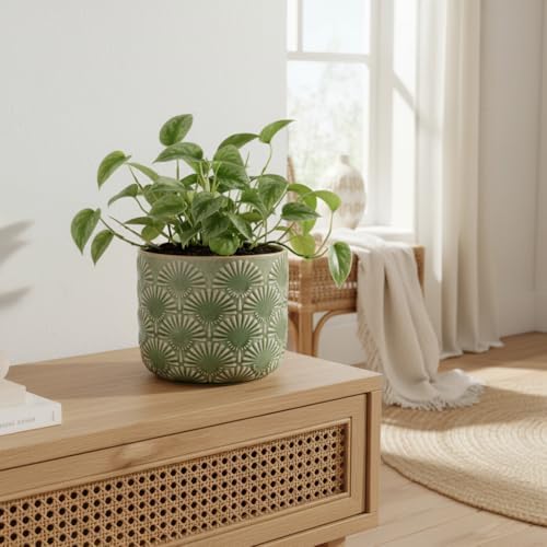 Boho Ceramic Flower Pot, 6.7" Contemporary Pots for Indoor Outdoor Plants - Image 4