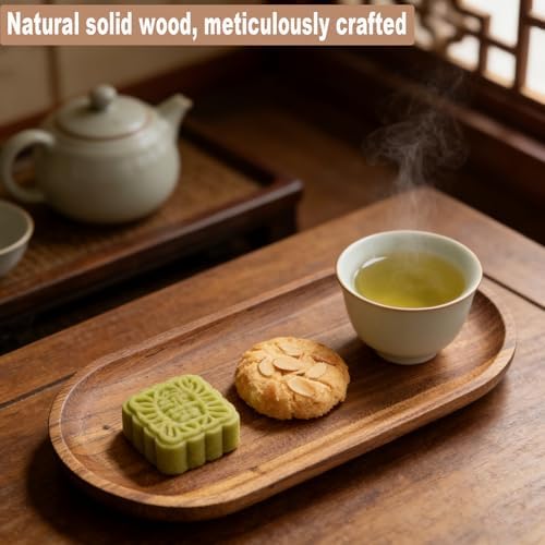 Small Wooden Tray, Oval Wood Serving Trays, Acacia Wood Platter for Coffee Tables, Dessert, Snack, Fruit, Bathroom Tray Charcuterie Board for Home Decor (M) - Image 3