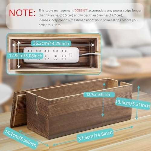 Large Cable Management Box, Burnt Wood Cord Organizer Box for Desk, Floor, Office to Hide Extension Cords Power Stripes Surge Protectors Chargers Wires - Image 2