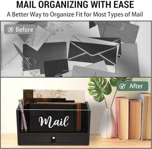 Two-Layer Solid Wooden Mail Storage Organizer Holder with Clear Acrylic Top and Bottom Drawer, Leather Handle, Keeping Mail, Bills, Letters, Cards and Office Supplies in One Place, Home Decor Gifts - Image 6