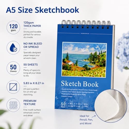 Acrylic Gel Pens for Coloring, 10 Blue Gel Pens with A5 Sketchbook - Image 5