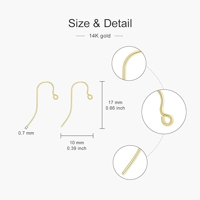 14K Real Gold Earring Hooks for Jewelry Making Fish Hooks 14K Yellow Gold Earring Findings for Earrings Jewelry Making(Style 2)
