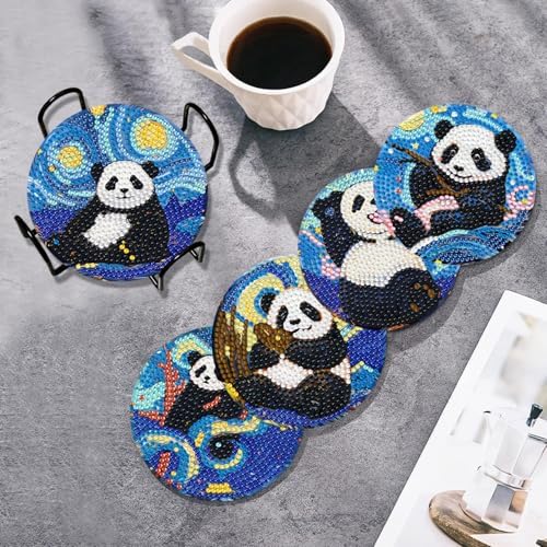 Leatrice 8 Pcs Diamond Art Coasters Small Diamond Painting Kits for Adults - Image 6