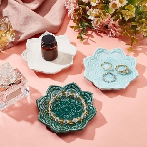 Tracing Gold Lotus Plate Ceramic Ring Jewelry Plate Tabletop Jewelry Storage Tray Decoration,Ceramic Mandala Ring Holder,Decorative Jewelry Holder,Decorative Tray(white,style 2) - Image 3