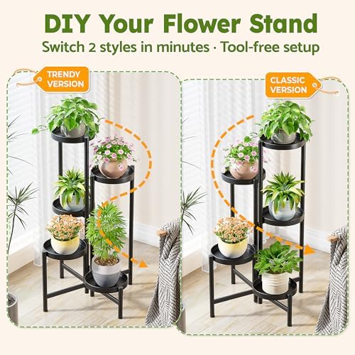 Tall Plant Stand Indoor Outdoor, Corner Metal Flower Pot Stands for Multiple Plants, 5 Tier Heavy Duty Plant Shelf for Patio Garden Balcony Living Room Bedroom - BlackDisk - Image 4