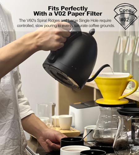 Pour Over Coffee Dripper - Ceramic Cup, Pour Over Coffee Maker Cone, Porcelain Cone, Easy Manual Brew Maker - Strong Flavor Brewer for Home, Cafe, Office - 1-4Cup, V60 Size 02 (Bright Yellow) - Image 3