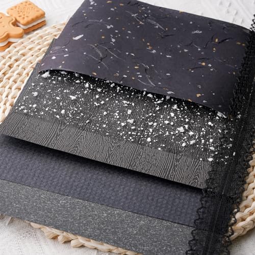 15Pcs Handmade Scrapbook Art Paper Craft Textured Paper Colorful A5 sheet Mesh Special Mix for Scrapbooking Junk Journal Journaling Supplies DIY Materials,5.8x8.2 inches (Black) - Image 6