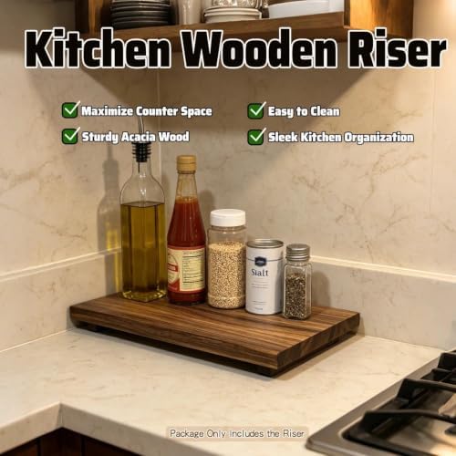 16" Acacia Wood Riser Pedestal Stand, Farmhouse Large Display Riser for Kitchen Counter Bathroom Sink, Multi-purpose Wood Stand for Plant, Candle, Jewelry, Vanity Tray, Coffee Bar Decor - Image 5