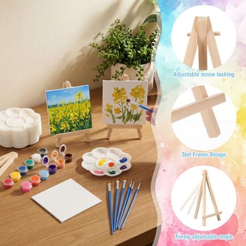 Qilery 36 Set 4 x 4 Inch Mini Canvas Boards with Easel Painting Kit, Acrylic Paints Strips, Brushes, Palette, Oil Art Set for Acrylic Birthday Party Favors - Image 4