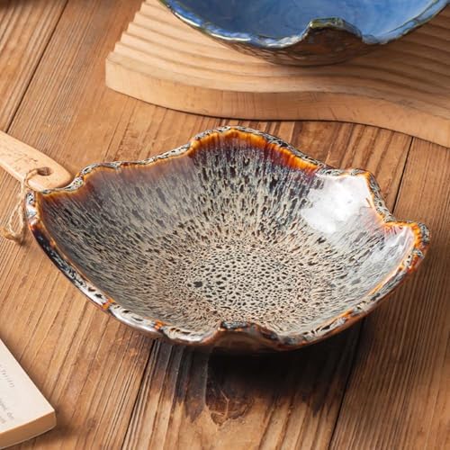 8" Small Ceramic Decorative Bowl 1 Pice – Irregular Rim Reactive Glaze Candy Plate, Berry Bowl, Entryway Catchall, Japanese Style Fruit Dish for Tabletop or Home Decor (Reactive Glaze) - Image 7