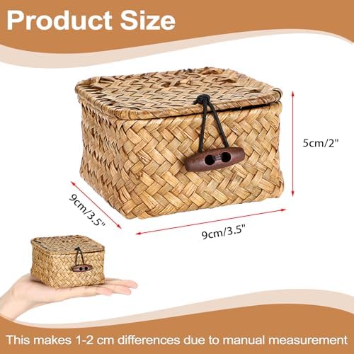 Hipiwe Handwoven Wicker Basket Box with Lid Small Seagrass Desk Organizer - Image 3