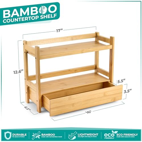 Sorbus Matcha Station Shelf, Bamboo (17" x 6.5" x 12.6") - Image 3
