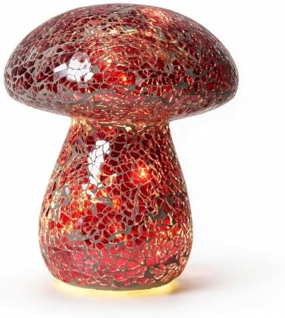 Mosaic Mushroom Table Lamp, Handmade LED Night Light, Red by Unknown