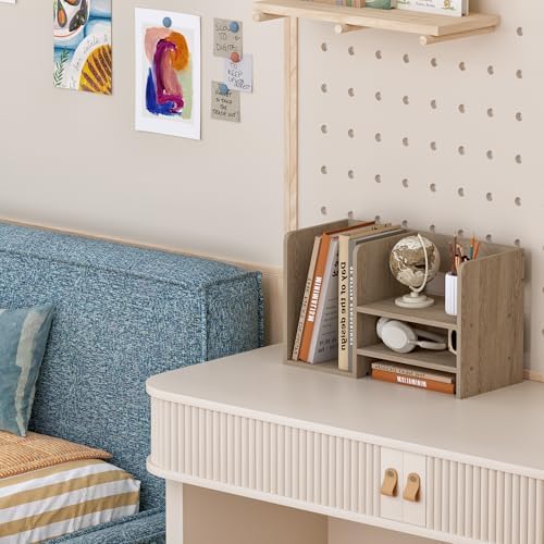 Wood 2 Toer Desk Organizer, Standing File Organizer with Three Storage Apartments, Desktop Storage Organizer for Desk, Office, Classroom, Brown - Image 4