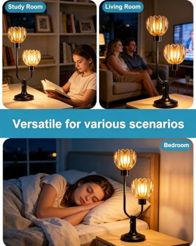 Lightdot Mid Century Modern Flower Table Lamp for Bedroom Black Dimmable - Image 4