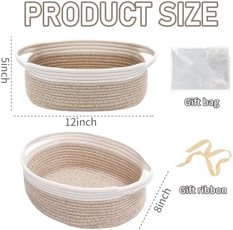 JMvicyroam Small Woven Basket, Empty Gift Basket, White&Oatmeal/1 Pack - Image 2